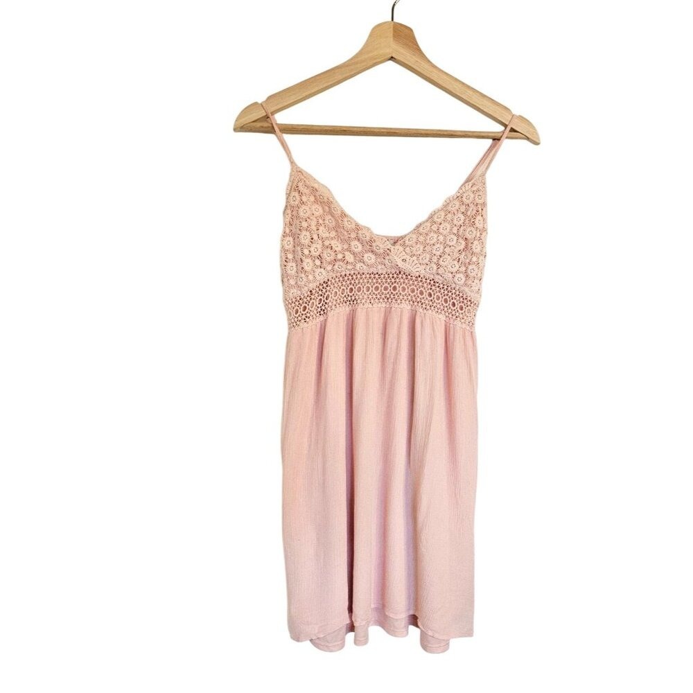 Acemi Summer Dress womans Medium Pink Strappy Cut out‎ Gauzy Flowy